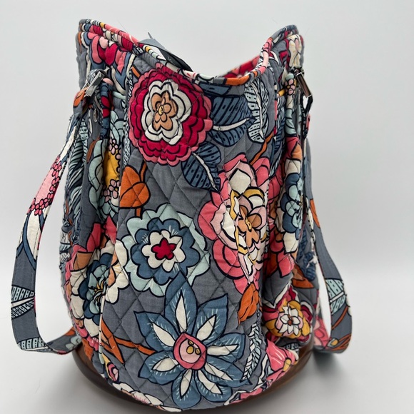 Vera Bradley Glenna Tropical Evening Tote Bag Purse Gray Pink Orange Floral - Picture 5 of 12